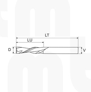 Fresa / Broca Down-Cut 2 filos 2 D x 8 LU x 1/8 V x 38 LT - MTM tools 300-200-08