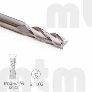 Fresa / Broca Up-Cut 3 filos 1/8 D x 12 LU x 1/8 V x 38 LT - MTM tools 360-317-12