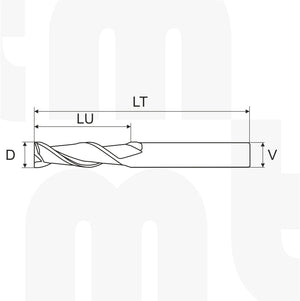 Fresa / Broca Filo Recto 2 filos ZrN 6 D x 52 LU x 6 V x 100 LT - MTM tools 355-600-52