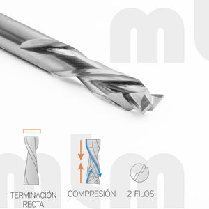 Fresa / Broca Compresión 2 filos 6 D x 22 LU x 6 V x 60 LT - MTM tools 320-600-22