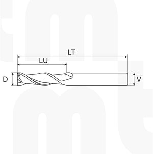 Fresa / Broca Up-Cut 2 filos 4 D x 15 LU x 4 V x 45 LT - MTM tools 250-400-15