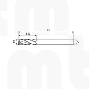 Fresa / Broca Up-Cut 3 filos 1/8 D x 12 LU x 1/8 V x 38 LT - MTM tools 360-317-12