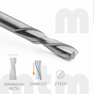 Fresa / Broca Down-Cut 2 filos 1 D x 4 LU x 1/8 V x 38 LT - MTM tools 300-100-04