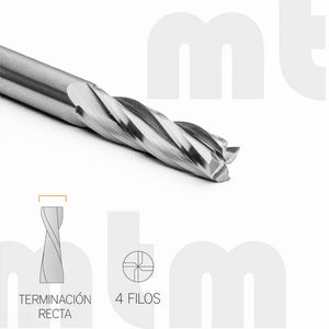 Fresa / Broca Up-Cut 4 filos 1/8 D x 12 LU x 1/8 V x 38 LT - MTM tools 410-317-12